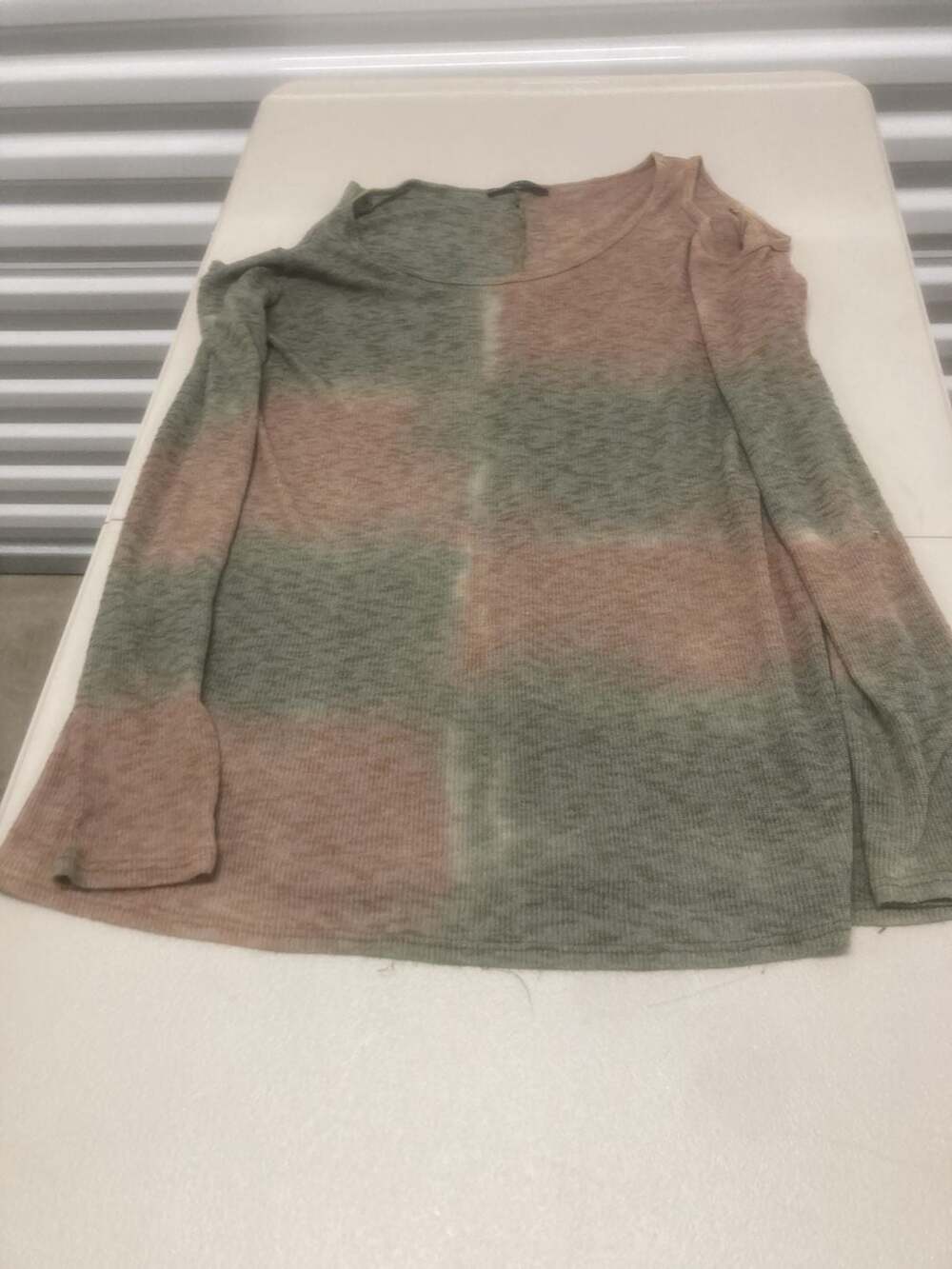 T Party Women's Long Sleeve Cold Shoulder Thermal Knit Top Green and Pink